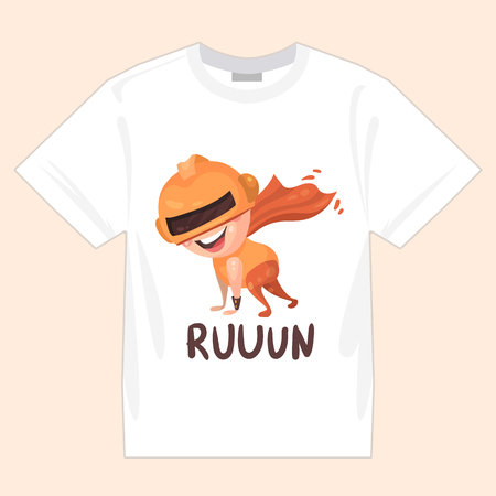 The picture with the kids superheroes for printing on clothing, t-shirt, isolated mock up on white t-shirt.のイラスト素材
