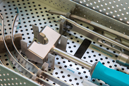 A mallet in a set of medical tools in the toolbox for use to surgery.の写真素材