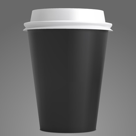 Realistic white coffee cup vector mockup isolated on grey backgroundのイラスト素材
