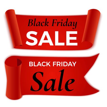 Black friday sale design, vector illustration. Two red banners on white background.のイラスト素材