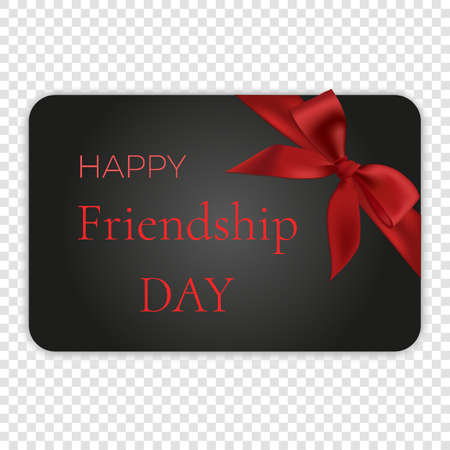 Happy friendship day card with red bow and ribbon, vector illustrationのイラスト素材