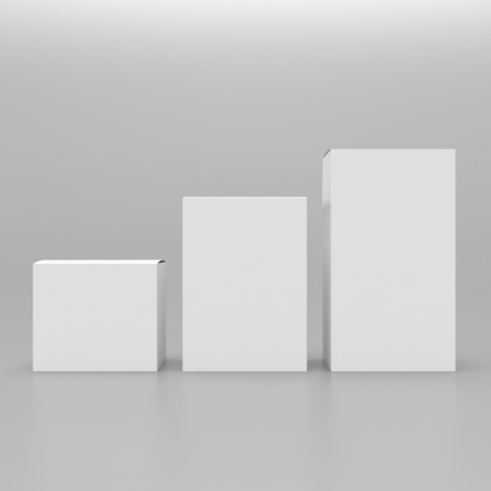 Three boxes mockup, isolated on gray background, 3D renderingの写真素材