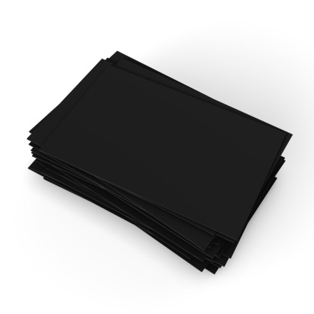 Stack of black blank name cards isolated on white background, 3D renderingの写真素材