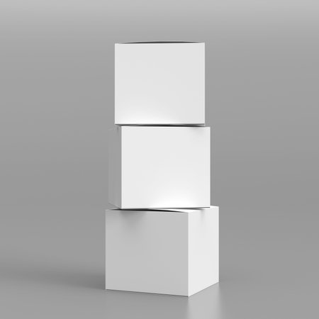 Three boxes mockup, isolated on gray background, 3D rendering