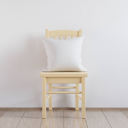 Blank white soft square pillow in the interior, mockup for your design, 3D renderの写真素材