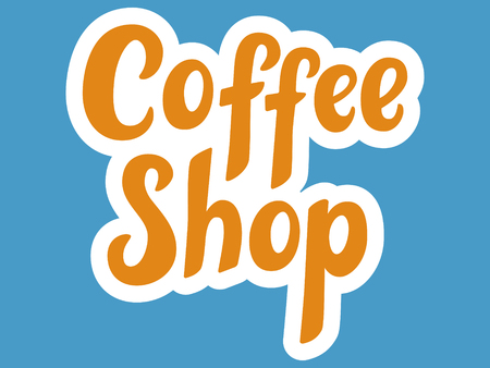 Coffee shop hand sketched lettering poster, brush calligraphy. Drawn art sign. For logotype, badge, icon, card, postcard, logo, banner, tag. Vector illustration.のイラスト素材