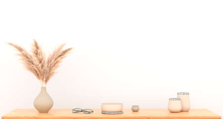 3D rendering of modern living room interior, blank white wall.の写真素材