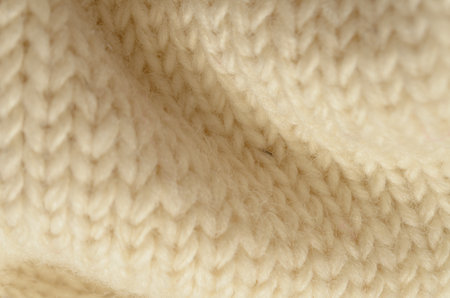 Soft Beige Wool Knitted Fabric Texture Close-upの写真素材