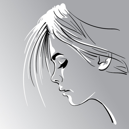 Woman s face silhouette in backlight.のイラスト素材