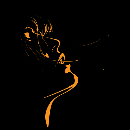 Woman passionate face silhouette in backlight.のイラスト素材