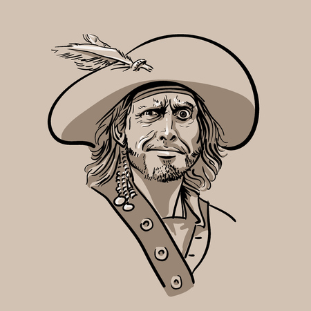 Pirate with hat. Portrait. Digital Sketch Hand Drawing Vector.のイラスト素材