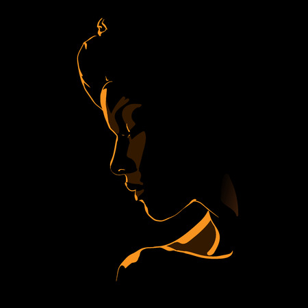 Woman face silhouette in backlight. Vector. Illustration.のイラスト素材