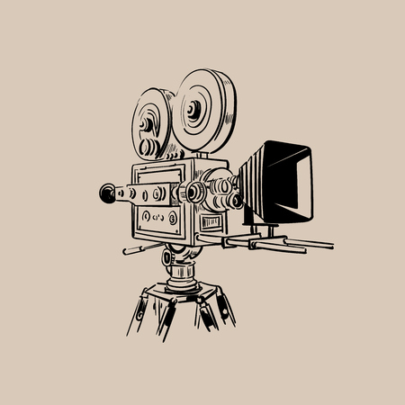 Old Movie Camera. Digital sketch vector. Illustrationのイラスト素材