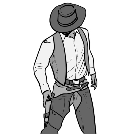 Man with cowboy hat and gun. Western Gunfighter. Digital sketch hand drawing vector.のイラスト素材