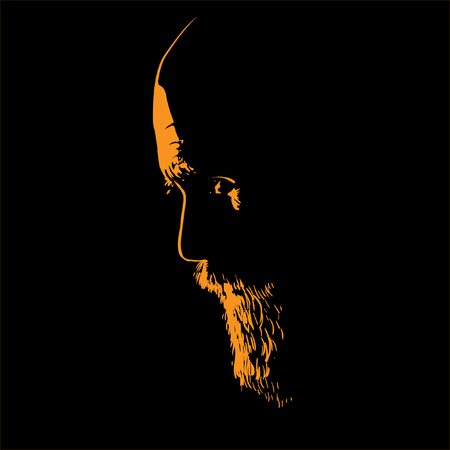 Old Man with beard. Portrait silhouette in backlight. Illustration.のイラスト素材