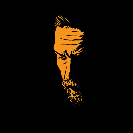 Man portrait silhouette in backlight. Contrast face. Vector. Illustration.のイラスト素材