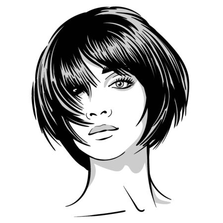 Beautiful girl portrait. Black and white style.のイラスト素材