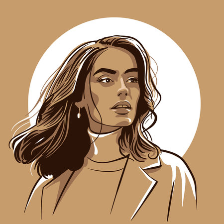 Beautiful girl portrait. Cartoon style. Digital sketch hand drawing vector. Illustration.のイラスト素材