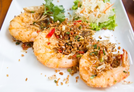 spicy shrimps fried and vegetable の写真素材