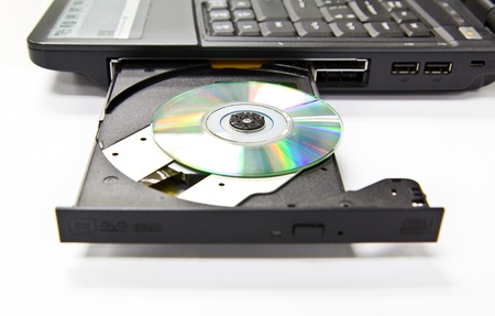 CLoseup CDROM Tray and diskette on Laptopの写真素材