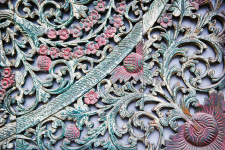 Antique art on wooden gate,Bangkok Thailandの写真素材