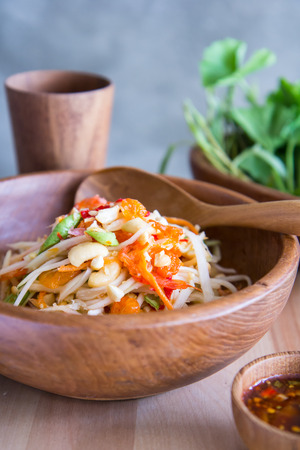 Spicy Thai papaya salad, Thai foodの写真素材