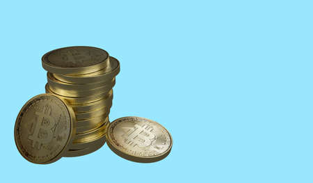 3D render of  Golden bitcoin coins , Crypto currency golden coin business on color backgroundの写真素材