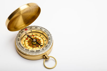 Vintage compass, navigational compass on white backgroundの写真素材