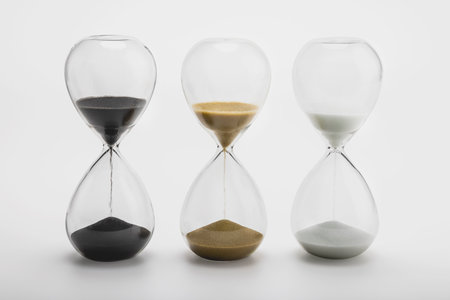 Various sand clock , Various hourglass as time passing on white background , Life time conceptの写真素材