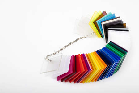 Colorful acrylic sheets plastic samples on white background , equipment for creativity and decorationの写真素材