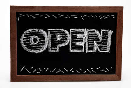 Chalk handwriting  , "open" words drawing on chalkboard frame , Can be used as a Backgroundの写真素材