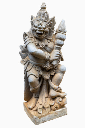 ancient sculpture statue on white isolated backgroundの写真素材