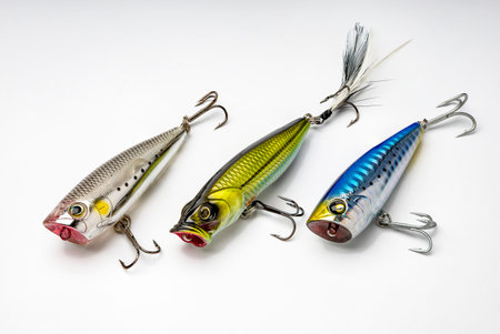 Artificial baits for catching of the predatory fishes on white background