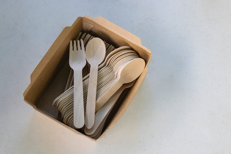 Wooden spoon and fork in paper box , disposable tableware , Eco-friendly materials
