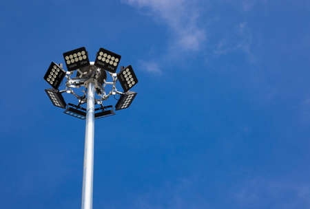 LED Circular light pole on a blue sky backgroundの写真素材