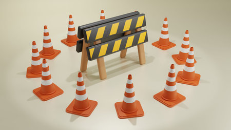 3D rendering of Under construction road sign symbol on color background
