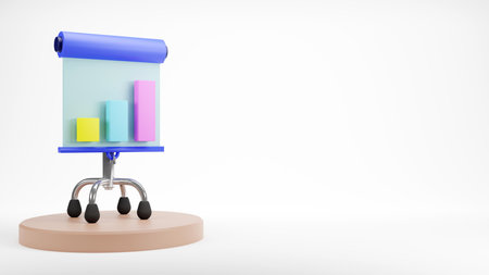 3D rendering of Graph chart over presentation board on white backgroundの写真素材