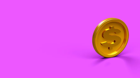 Golden dollar coin symbol on color background, money investment icon, 3D renderingの写真素材
