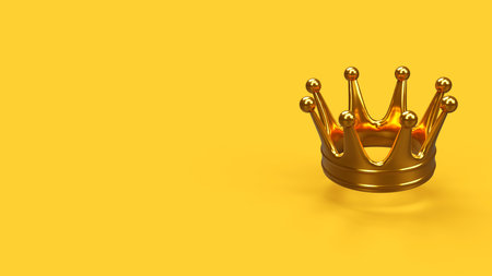 Golden crown symbol on color background, success and luxury icon, 3D renderingの写真素材
