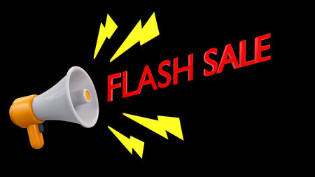 3d rendering of flash sale banner promotion with megaphone, marketing and business conceptの写真素材