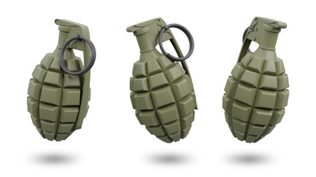 3d rendering of hand grenades on white backgroundの写真素材