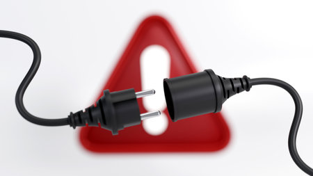 3D rendering of plug error,  disconnected electrical plug and socket on white background, Connection lost conceptの写真素材
