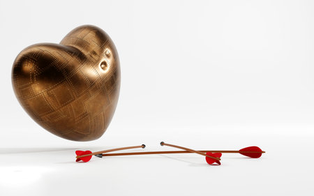 3D rendering  of arrows can't shoot the iron heart on white background, disappointed and unfulfilled...