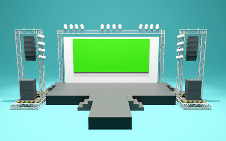 3D rendering of the stage show and truss construction with light and sound system for concert performance business conceptの写真素材