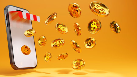 3D rendering of payment online service on smartphone mobile, banking service, E-commerce online payment conceptの写真素材