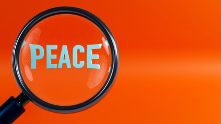 3D rendering of magnifying zoom in peace words, stop the war, no war and world peace conceptの写真素材