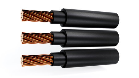 3D rendering of electric cable wires, electrical wiring systems, on a white background, The electrical copper core conceptの写真素材