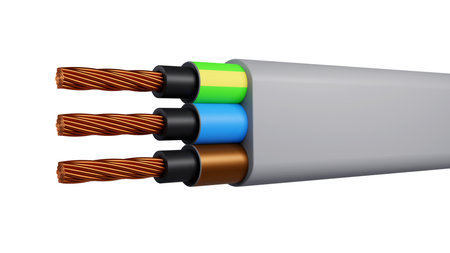 3D rendering of Standard color code for electrical wiring on a white background, Single-phase systemの写真素材