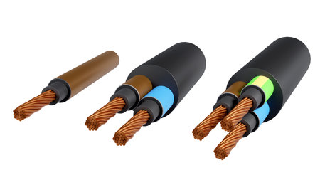 3D rendering of Standard color code for electrical wiring on a white background, Single and 3-phase systemの写真素材