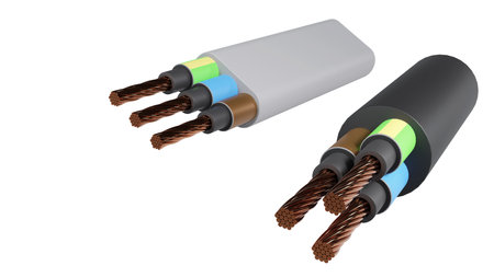 3D rendering of Standard color code for electrical wiring on a white background, Single-phase systemの写真素材